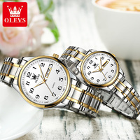 Montres de couple OLEVS 5567, étanches, lumineuses, pour amoureux, date, montre-bracelet simple et élégante pour homme et femme