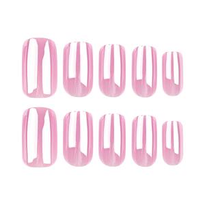 12 Uñas Postizas Acrílicas Recubiertas de Estilo Japonés, Color Rosa Dulce, Forma Almendrada Corta, Media Cobertura, Uñas Artificiales, Uñas Falsas, Pegamento - Product Image 5
