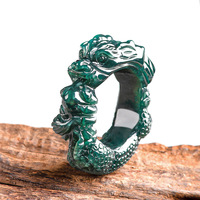 Bague pour homme haut de gamme en jade bleu naturel de qualité A, sculptée en 3D motif Roi Dragon, type glace, avec évaluation nationale