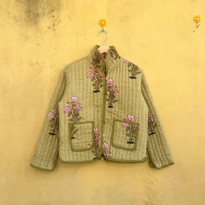 Green Cotton Quilted <b>Women</b> Reversible Fashion Jacket <b>Coat</b> Floral <b>Women</b> Girls Jacket <b>Winter</b> Summer Boho <b>Long</b> Short Jacket - Product Image 1