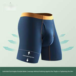 Men's Natural Bamboo Fiber <strong>Boxer</strong> <strong>Briefs</strong>, Antibacterial Long Leg Solid Color Premium Seamless Underwear - Product Image 3