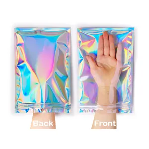 Custom Logo Smell Proof Resealable Transparent Holographic Candy Packaging Small Zip Lock Mylar Bag