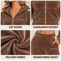 Ensemble deux pièces en velours personnalisé pour femme, pantalon évasé en polyester et élasthanne, tissu pelucheux pour les week-ends décontractés
