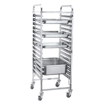 Chariot à plateaux GN avec roulettes, résistant à l'eau, pour hôtels et restaurants, en acier inoxydable poli miroir, chariot mobile pour plateaux de cuisson 1