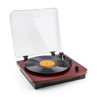Tourne-disque vinyle 3 vitesses en bois avec haut-parleurs Bluetooth USB SD LP