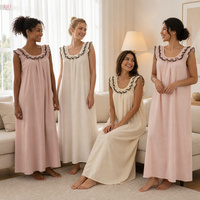 Robe de nuit longue en coton délavé style 2026, sexy, dos nu, à lacets, pour la détente à la maison (vente en gros)