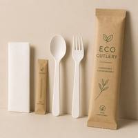Kit de couverts jetables biodégradables et compostables CPLA écologiques, ensemble 3 en 1 (couteau, cuillère et fourchette)