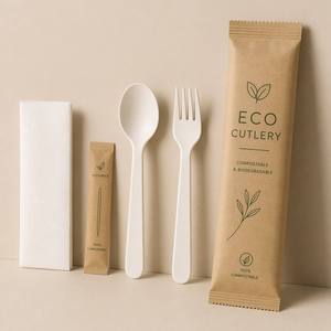 Eco Coir Fiber Section Cutlery Set Bamboo Shaped Handle Compostable Disposable Fork Knife <b>Spoon</b> for Catering Restaurant - Product Image 6