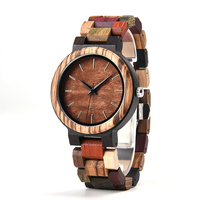 Kustom label pribadi kayu cendana walnut jati uniseks jam tangan kayu, kayu eboni ukir jam kayu