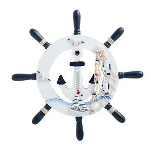 Mediterranean Style <b>Wall</b> Clock Ship Wheel Anchor Design Home <b>Decor</b> Circular MDF <b>Wall</b> Hanging Ornament - Product Image 4