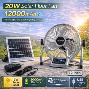พัดลมพลังงานแสงอาทิตย์แบบชาร์จไฟได้ พัดลมตั้งพื้น แบตเตอรี่ 12000mAh ประสิทธิภาพสูง พลังงานแสงอาทิตย์ 12 ระดับ 20W ชาร์จผ่าน USB ใช้ในบ้าน/นอกบ้าน/ตั้งแคมป์ รุ่น HS-118F(12) - Product Image 2