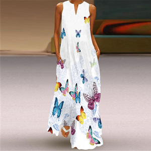 Maxi <span class=keywords><strong>abito</strong></span> floreale con stampa a farfalla da donna <span class=keywords><strong>estivo</strong></span> senza maniche con scollo a V da donna ampio <span class=keywords><strong>abito</strong></span> lungo <span class=keywords><strong>estivo</strong></span> <span class=keywords><strong>taglie</strong></span> <span class=keywords><strong>forti</strong></span> - Product Image 5