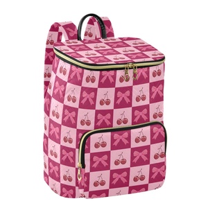 Fashion Pink Checkered Design School Bag Cherry Print Quilted Polyester Custom Logo Large Travel <b>Backpack</b> for Women - Product Image 2