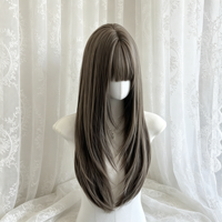 Peluca sintética larga y recta de 28 pulgadas, color gris ceniza, a la moda, con flequillo, resistente al calor, línea de cabello natural, gorra ajustable para mujer