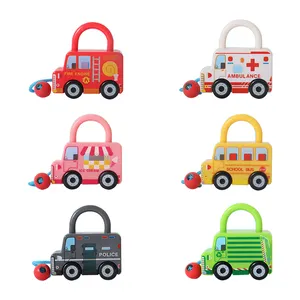 2024 novos brinquedos de bloqueio para crianças em inglês educação precoce transporte cognitivo chave de desbloqueio emparelhamento de carro deslizante