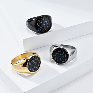 Men's Geometric Carbon Fiber Inlay <b>Titanium</b> Steel <b>Ring</b> Gold Black Steel Color Gift Jewelry - Product Image 1