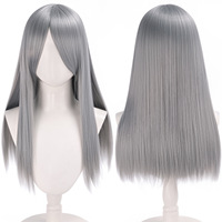Perruque de cosplay en fibre haute température de 60 cm, perruques longues et droites multicolores rose pour fête costumée d'anime