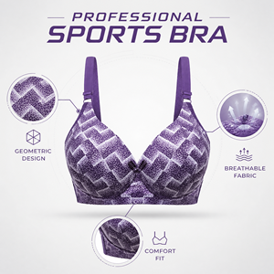 <b>Elite</b> Geometric Jacquard Push-Up Bra - Royal Purple Seamless Underwire Support & Breathable Soft Cups for Professional Fitness - Product Image 3