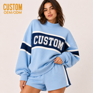 Ensemble de sweat-shirts personnalisés pour femmes, imprimés, à blocs de couleur et rayures, à capuche, coupe classique, respirant, en polyester/coton, longueur genou, avec rayures latérales - Product Image 1