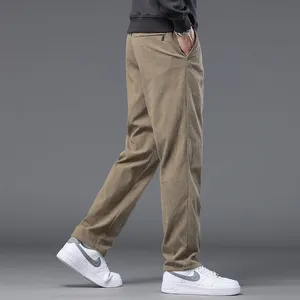 Pantaloni maschili classici in velluto a coste dritti kaki <span class=keywords><strong>grigio</strong></span> nero larghi alla moda pantaloni elasticizzati morbidi abbigliamento Casual da uomo - Product Image 3