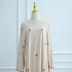Loriya Bows Embroidery Modest <strong>Abaya</strong> 2025 Singapore Malaysia <strong>Style</strong> Closed <strong>Abaya</strong> Muslim Women Dress with Front Zipper Kaftan Dress - Product Image 3