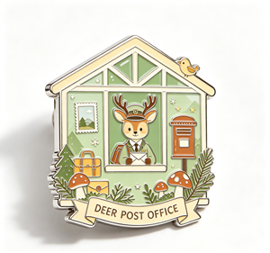Cartoon Deer Post Office Enamel <b>Pin</b> House Shape Metal Craft Gift <b>Badge</b> for Bag Decor - Product Image 2