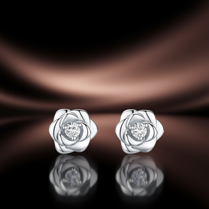 Orecchini a Perno E4286 con Fiore in Argento 925, Cristallo e Strass, Montatura a Griffe, Nero e Oro + Rosa, Romantici per Uso Quotidiano Femminile - Product Image 2
