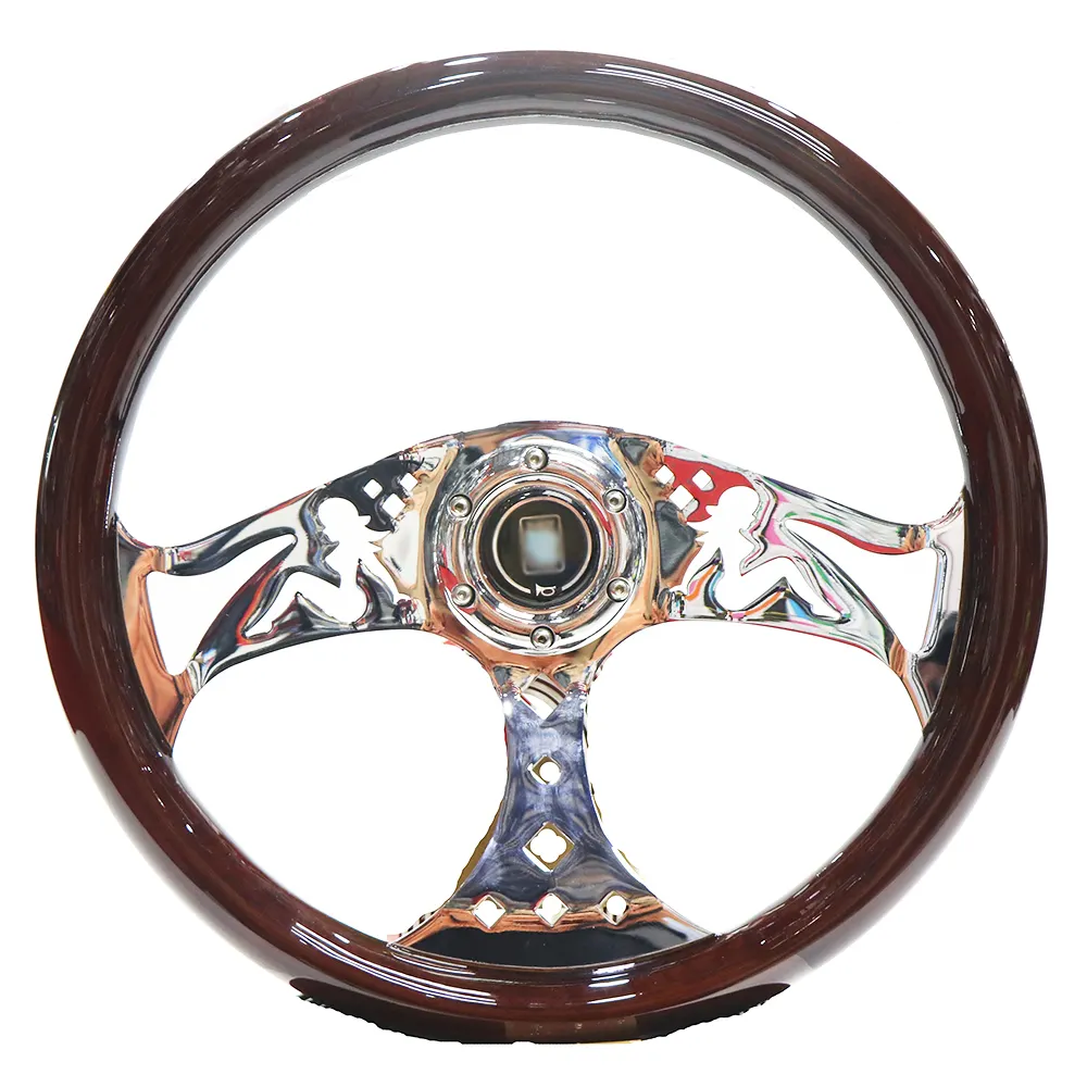 Car Modified Steering Wheel 15 Inch 380MM Solid Wood Steering Wheel Retro Universal Mermaid Steering Wheel