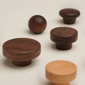 Massief houten bolknop beuken & walnoot ronde houten ladeknop enkelvoudige gat meubelknop voor lade kast kledingkast commode - Product Image 2