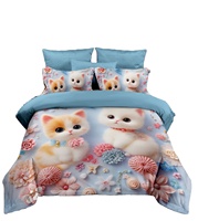 Ensemble de literie en microfibre 100% polyester, imprimé chat 5D, vif et coloré, ensemble de housse de couette, ensemble de literie pour la maison