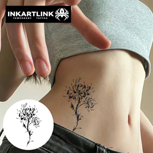 INKARTLINK Autocollant de tatouage Lys araignée Rouge Fleur de Lycoris Éclaboussures d'encre Abstrait Esthétique Herbacé Art corporel 15 jours Fournitures en vrac - Product Image 2