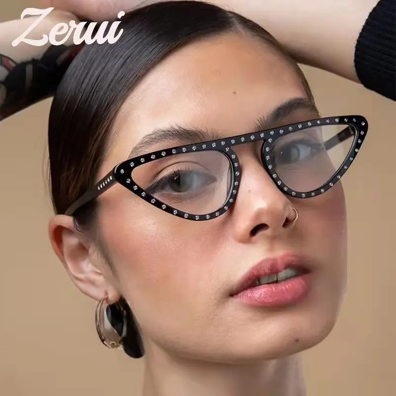 Kacamata Komputer Berlian Imitasi Pria Wanita, Kacamata Berlian Mata Kucing Anti Biru Penghalang Cahaya Biru Kacamata Optik Kristal