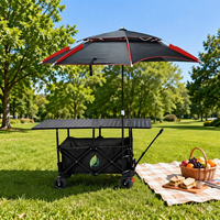 Chariot de camping pliable à quatre roues avec table réglable en hauteur et toit pare-soleil pour le shopping et le stockage, OEM disponible