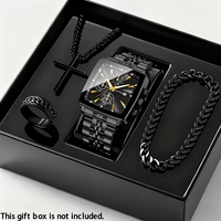 Set Jam Tangan Kasual Modis Pria Terbaru, dengan Gelang. Set Cincin dan Kalung, Jam Tangan Pria Stainless Steel