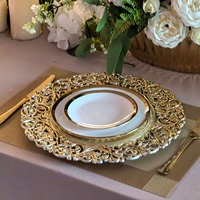 Assiettes de présentation rondes de luxe modernes en plastique doré sculpté, style européen, pour mariage, décoration et sous-plats occidentaux