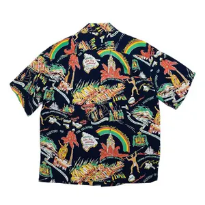 Camisas Aloha de talla estadounidense con ilustraciones de piña impresas personalizadas de fábrica de China