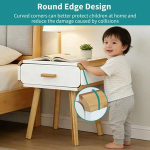 Wooden bedside table with <b>drawer</b> <b>slides</b>, Scandinavian minimalist style, solid wood legs, economical bedside cabinet, bedroom - Product Image 2