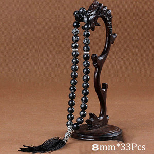 Pendentif à pampilles en perles d'agates noires en pierre naturelle, 33 perles de prière, Tasbih islamique musulman, chapelet Allah, bijoux de méditation pour hommes et femmes - Product Image 6