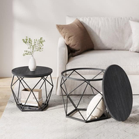 Ensemble de tables basses géométriques noires en deux parties, style moderne minimaliste, luxe léger, tables d'appoint durables, cadre en métal, meubles de salon