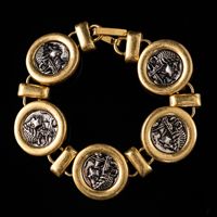 Bracelet chaîne à maillons mat style pièce de monnaie vintage, avec médaillon rond, Or et Argent, Bijoux fantaisie pour femme, Cadeau