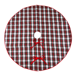 Red Black White Tartan <b>Plaid</b> Cotton Christmas Tree <b>Skirt</b> Farmhouse Xmas Decoration for Home Supply - Product Image 3