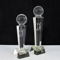 Trophée de golf en cristal personnalisé avec plaque en verre, base transparente, gravure laser 3D, récompenses sportives en cristal pour le golf