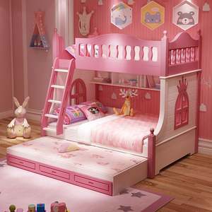 Letto Castello <span class=keywords><strong>da</strong></span> Principessa Multifunzionale in Legno Massello per Bambini con Scivolo e Armadio - Product Image 4