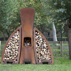 GNEE Cheminée moderne en acier corten Chauffage extérieur en béton Conception autoportante Certifiée CE Collecte de poussière Caractéristique - Product Image 1