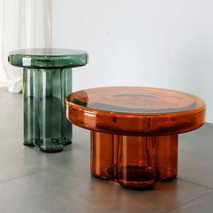 Evelyn <strong>Small</strong> Round <strong>Table</strong> Living Room Green Orange Tempered Glass Combination Movable Creative <strong>Coffee</strong> Side <strong>Table</strong> - Product Image 4