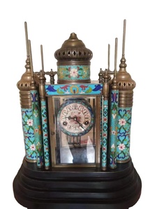 Reloj de Mezquita Antiguo Chino con Esmalte Cloisonné y Caja de Latón, con <span class=keywords><strong>Alarma</strong></span> y Sonido a las Medias y las Horas - Product Image 1