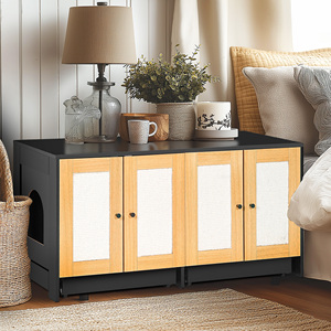Caja de arena doble para 2 gatos, mueble oculto con puertas de ratán, 47 pulgadas de largo x 19.8 pulgadas de ancho - Product Image 3