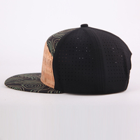 Casquette Snapback 7 panneaux en liège avec logo personnalisé, perforations découpées au laser, casquette de golf imprimée, visière plate, imperméable, séchage rapide, casquette de sport et de baseball