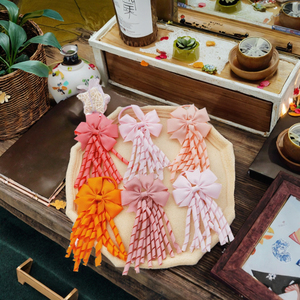 3.3 Inch Kids' Sweet <strong>Curly</strong> Bow <strong>Hair</strong> Ties Solid Color Party Ribbon Rolled Belt Tassel Elastic Rubber <strong>Band</strong> - Product Image 3