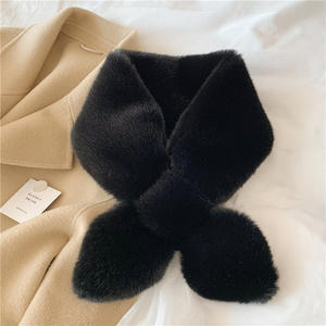 Écharpe de cou en fausse fourrure de lapin Rex pour femme, foulard d'hiver <span class=keywords><strong>Chic</strong></span> coréen solide croisé et duveteux avec nœud papillon - Product Image 5